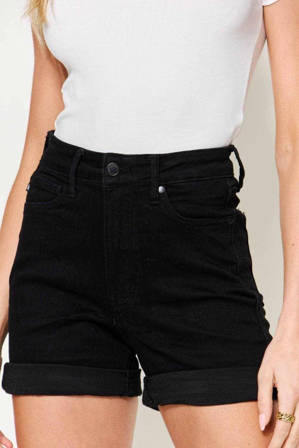 Cuffed high-rise denim shorts by Judy Blue - Love Salve